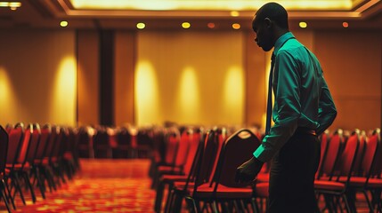 Part-Time Worker Assisting with Event Setup in a Conference Hall