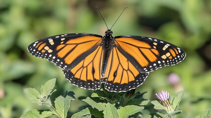 Fototapeta premium Butterfly Landing on Flower in a Sunlit Garden Captured in Beautiful Natural Setting