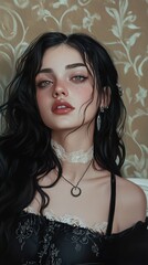 Portrait of a Beautiful Woman with Long Dark Hair