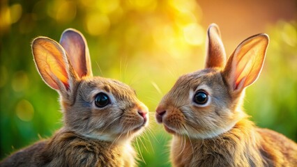 Fototapeta premium Adorable Bunnies Gazing at Each Other - Cute Easter Stock Photo
