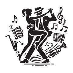 Jive Silhouette Vector Illustration, Solid White Background.