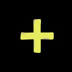 Black banner with yellow illustrative cross sign symbol