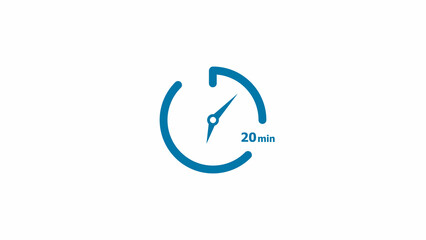 20 minute clock icon timer colorful 4k illustration. Abstract white background 4k illustration.