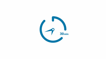 30 minute clock icon timer colorful 4k illustration. Abstract white background 4k illustration.