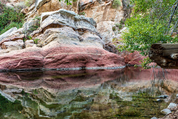 Rock reflections on still water