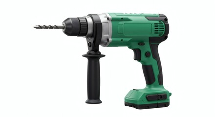 Powerful Green Cordless Drill with Bit Studio Shot Isolated on White Background Home Improvement