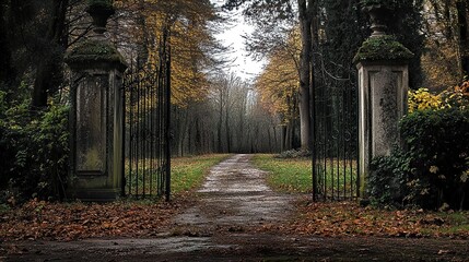 Autumnal Pathway Through a Forest Gate