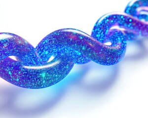A close-up view of a shimmering blue and purple glitter chain, showcasing vibrant colors.