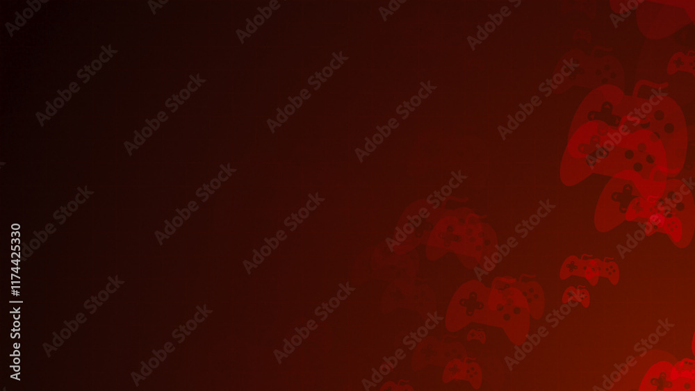 Poster red game controller shapes are moving from the bottom right of a gradient grid abstract background, 