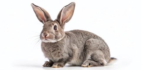 Fototapeta premium Adorable Grey Flemish Giant Rabbit Isolated on White Background – Stock Photo