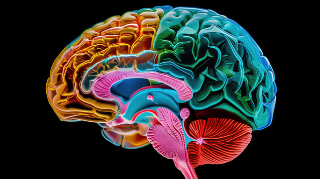 Vividly colored brain illustration showcasing the complexity of human neural structures in stunning detail.