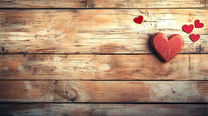 Fototapeta premium Happy valentine day or mother day with symbol heart shape on wooden table, holiday concept, Generative ai