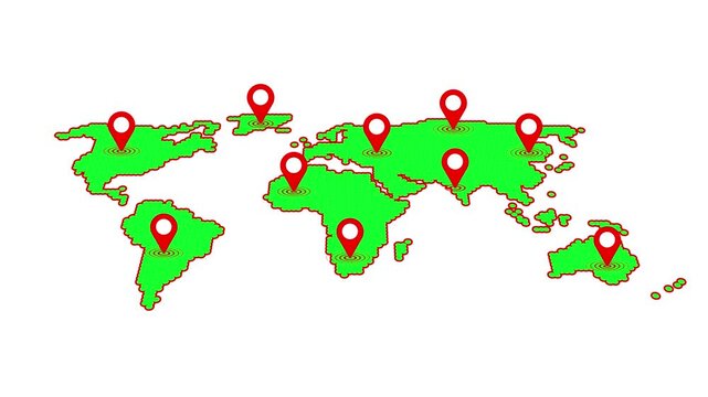 Pin Navigation Localization Icons Appear on the Map. Geotargeting and GPS. LOOP.  GPS. navigator pin, white color mock up with map on white background .