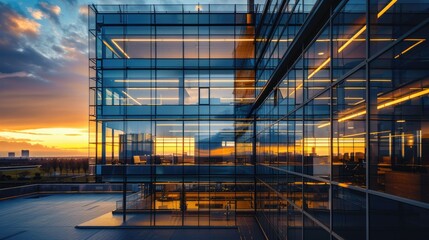 Modern office building in the evening.