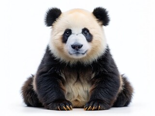 Adorable Panda Bear Sitting on White Background - Panoramic Stock Photo