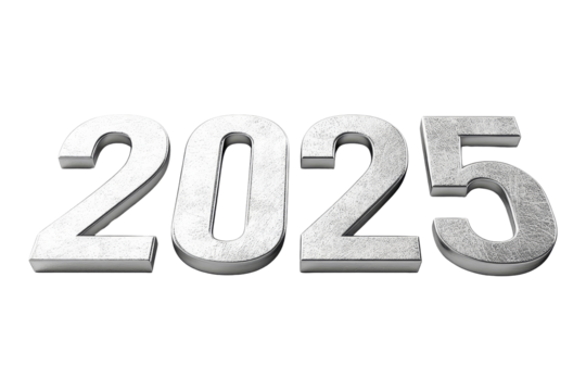 Bold silver 2025 sign industrial setting graphic design