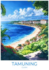 Tamuning Guam Travel Poster Flat Illustration Print Decor Gift Canvas Wall Art Gift
