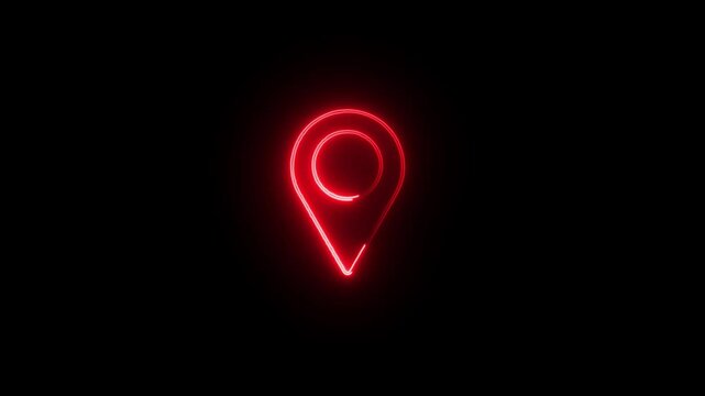 GPS Navigation Pin icon, location Icon Neon Light Glowing Bright Symbol. position location tracking animated on black background. UHD motion graphic 