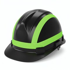 Fototapeta premium Black Hard Hat with Lime Green Reflective Stripes Safety Gear Construction Helmet