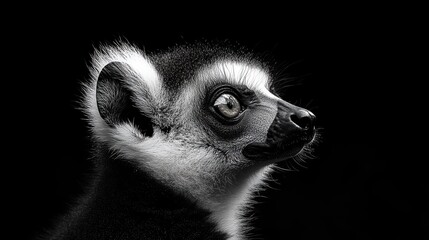 Obraz premium A portrait of a Lemur Catta, with its striking eyes and iconic black-and-white fur, photographed in the wild, radiating natural beauty and raw authenticity.
