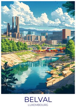 Belval Luxembourg Travel Poster Flat Illustration Print Decor Gift Canvas Wall Art Gift