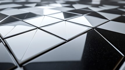 A modern polished triangular tile design with glossy black block elements