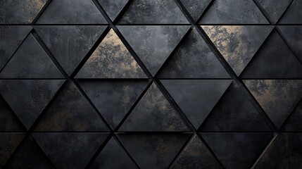 A minimalistic triangular tile wallpaper with semigloss textures and black 3D blocks