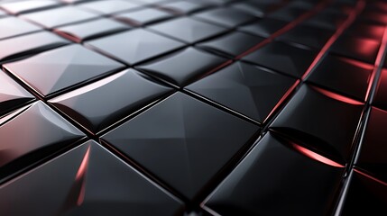 A sleek 3D triangular tile pattern with semigloss finishes and glossy black block textures