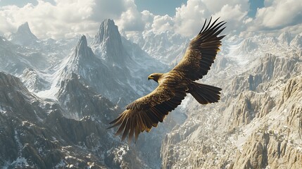 Majestic Eagle Soaring Above Snowy Mountains
