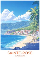 Sainte-rose Guadeloupe Travel Poster Flat Illustration Print Decor Gift Canvas Wall Art Gift