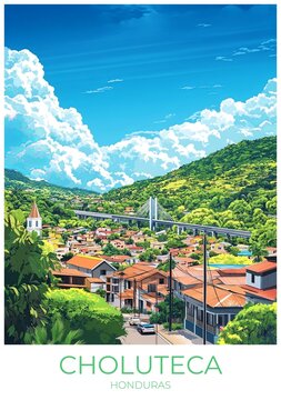 Choluteca Honduras Travel Poster Flat Illustration Print Decor Gift Canvas Wall Art Gift