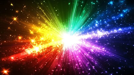 Naklejka premium Rainbow Light Explosion with Sparkling Stars