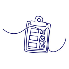 Clipboard with checklist. Continuous line one drawing. Vector illustration. Simple line illustration. Eps 10. Vector illustration. 