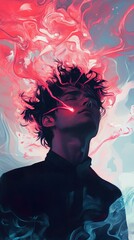 Surreal Portrait: Man engulfed in vibrant cosmic energy