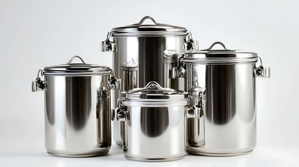 Four pots of different sizes are lined up on a white background