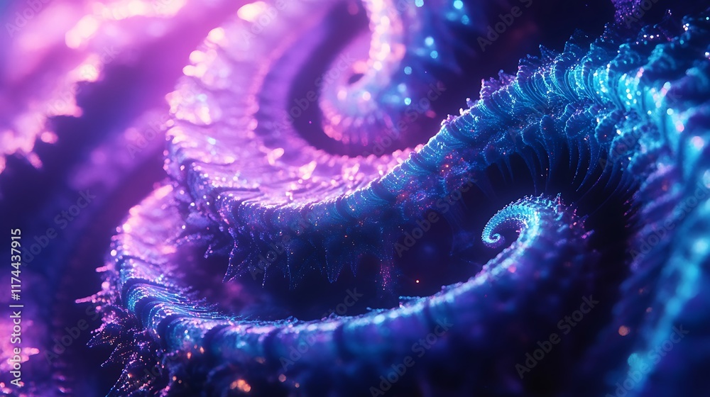Wall mural mesmerizing fractal spirals glowing with neon light in an interstellar setting