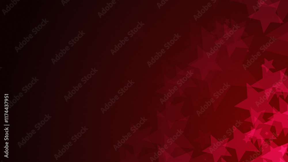 Poster red star shapes are moving from the bottom right of a gradient grid abstract background, horizontal 