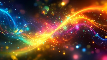 Obraz premium Flowing neon fractals illuminating a galactic scene filled with vibrant light