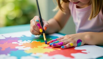 Naklejka premium Child Painting Colorful Splatters, Arts & Crafts Fun, Kids Creative Art
