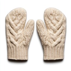 Cozy Knitted Mittens in Cream Color with Intricate Pattern Design