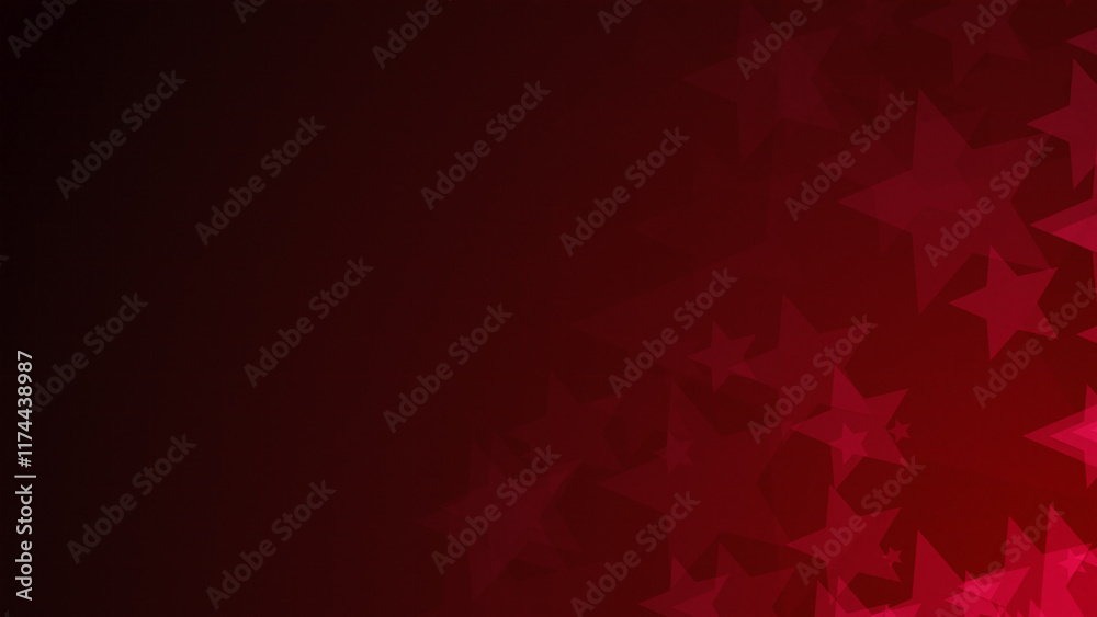 Poster red star shapes are moving from the bottom right of a gradient grid abstract background, horizontal 