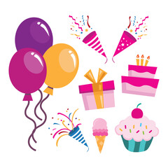 Joyful Birthday Celebration with Cake and Balloons Illustration