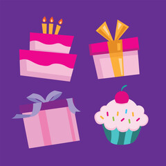 Joyful Birthday Celebration with Cake and Balloons Illustration