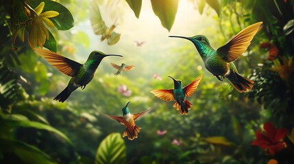 Hummingbirds in Paradise: A Vibrant Tropical Scene
