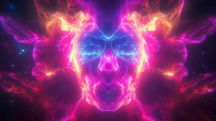 Obraz premium Radiating neon fractals cascading through a cosmic nebula in space