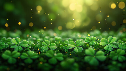 Vibrant and festive St. Patrick’s Day cover template with clovers (shamrocks) in green tones.