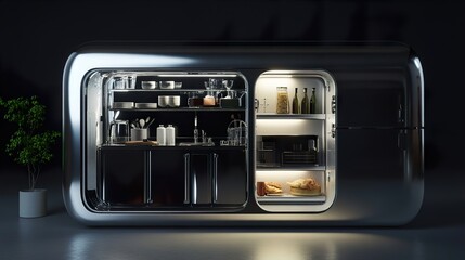 Obraz premium Futuristic Kitchen Design: Sleek Stainless Steel Smart Appliances