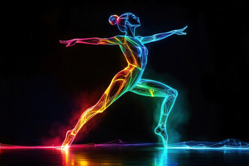 Colorful Digital Silhouette of a Dancing Ballerina in Light Artistic Style