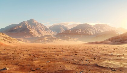 Naklejka premium In the desert, the sunset weaves warm tones across the sands, casting long shadows over the dunes