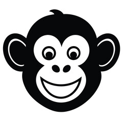 A simple monkey face with minimal details, round ears, and a smile, vector style.